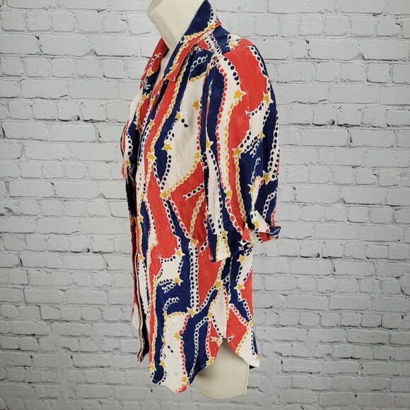 VTG Francesca Of Damon Starington Multicolor 100% Silk Stars Buttoned Top Size 6 - Picture 10 of 11